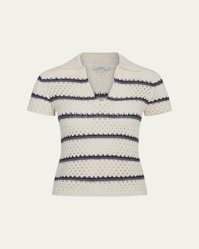 Stripe Short-Sleeve Macrame Top